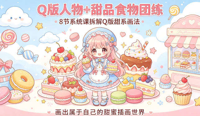 Q版人物+甜品食物团练，8节系统课拆解Q版甜系画法，画出属于自己的甜蜜插画世界-米壳知道—知识分享平台