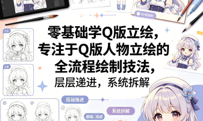 零基础学Q版立绘，专注于Q版人物立绘的全流程绘制技法，层层递进，系统拆解-米壳知道—知识分享平台