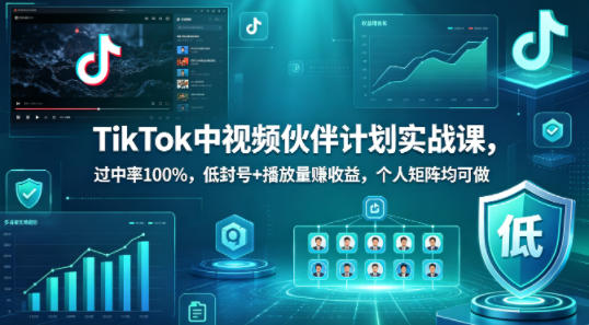 TikTok中视频伙伴计划实战课，过中率100%，低封号+播放量賺收益，个人矩阵均可做-米壳知道—知识分享平台