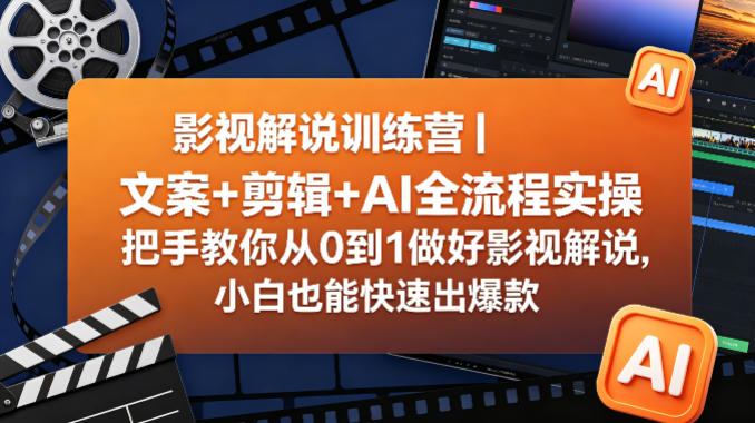 影视解说训练营｜文案+剪辑+AI全流程实操，把手教你从0到1做好影视解说，小白也能快速出爆款-米壳知道—知识分享平台