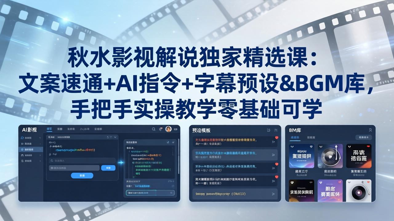 秋水影视解说独家精选课：文案速通+AI指令+字幕预设+BGM库，手把手实操教学零基础可学-米壳知道—知识分享平台