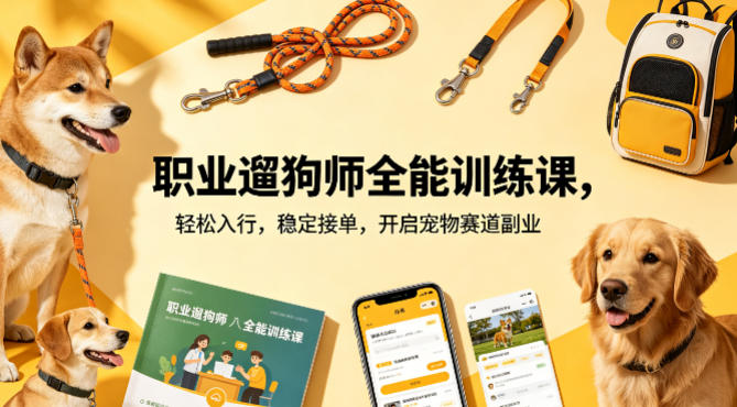 职业遛狗师全能训练课，轻松入行，稳定接单，开启宠物赛道副业-米壳知道—知识分享平台