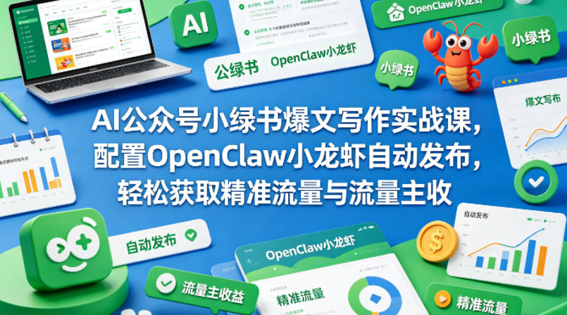 AI公众号小绿书爆文写作实战课，配置OpenClaw小龙虾自动发布，轻松获取精准流量与流量主收益-米壳知道—知识分享平台