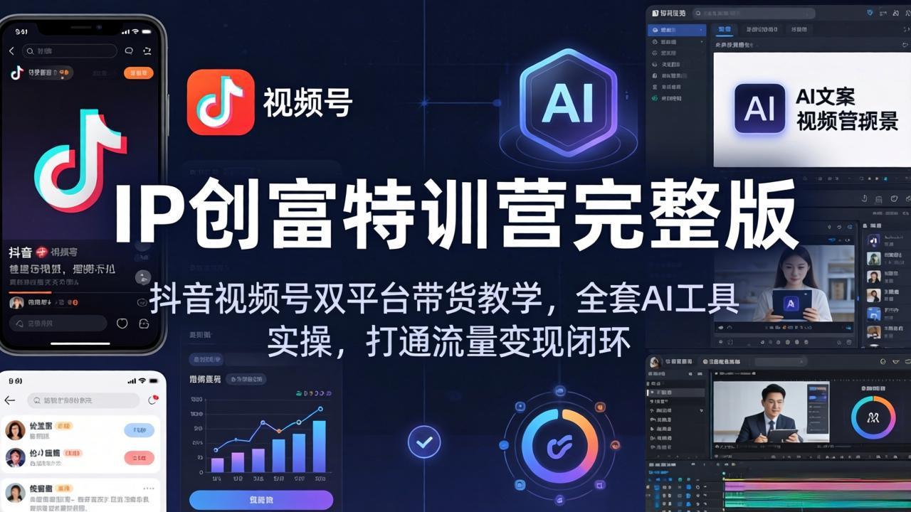 IP创富特训营完整版：抖音视频号双平台带货教学，全套AI工具实操，打通流量变现闭环-米壳知道—知识分享平台