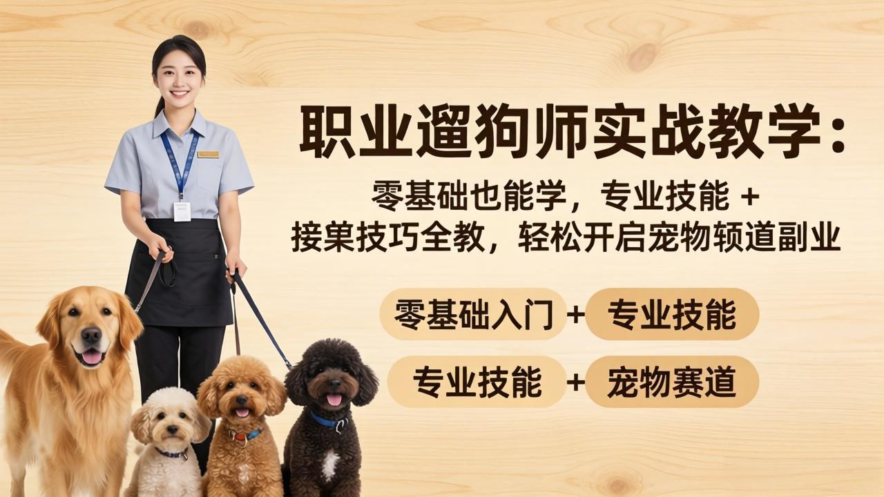 职业遛狗师实战教学：零基础也能学，专业技能 + 接单技巧全教，轻松开启宠物赛道副业-米壳知道—知识分享平台
