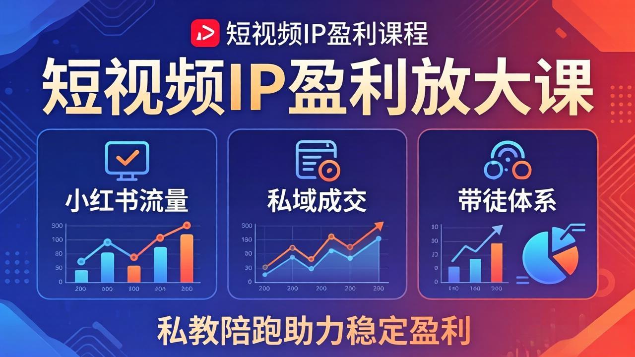 短视频IP盈利放大课：小红书流量+私域成交+带徒体系，私教陪跑助力稳定盈利-米壳知道—知识分享平台