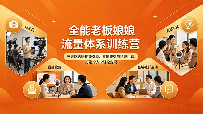 全能老板娘流量体系训练营，三天吃透短视频引流、直播成交与私域运营，打造个人IP轻松变现-米壳知道—知识分享平台