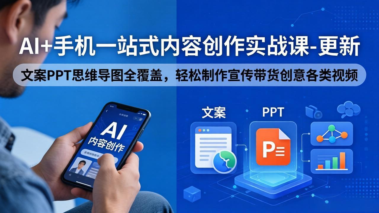 AI+手机一站式内容创作实战课-更新，文案PPT思维导图全覆盖，轻松制作宣传带货创意各类视频-米壳知道—知识分享平台