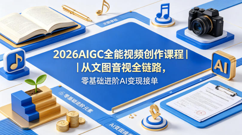 2026AIGC全能视频创作课程｜从文图音视全链路，零基础进阶AI变现接单-米壳知道—知识分享平台