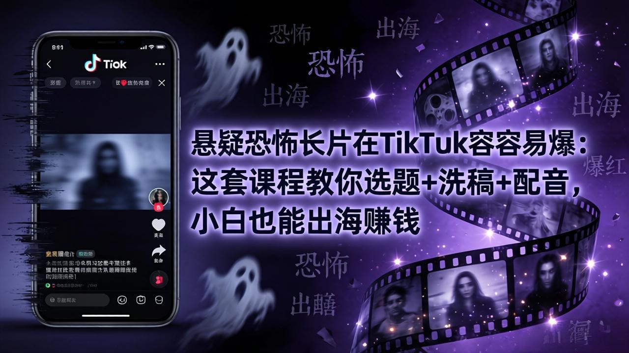 悬疑恐怖长片在TikTok最容易爆：这套课程教你选题+洗稿+配音，小白也能出海赚钱-米壳知道—知识分享平台