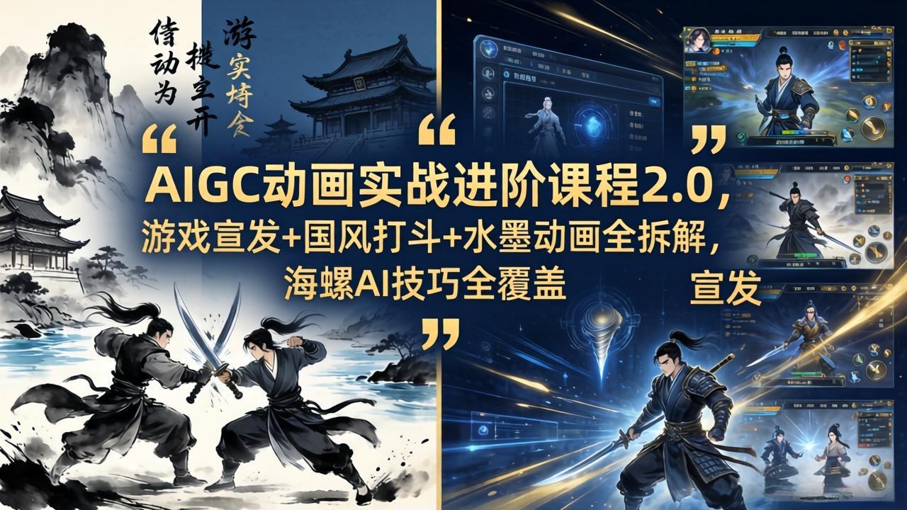 AIGC动画实战进阶课程2.0，游戏宣发+国风打斗+水墨动画全拆解，海螺AI技巧全覆盖-米壳知道—知识分享平台