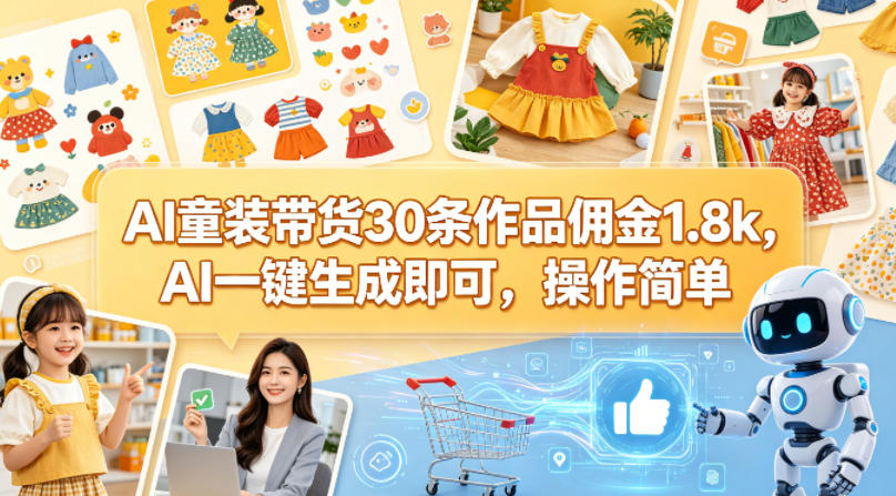 AI童装带货30条作品佣金1.8k，AI一键生成即可，操作简单-米壳知道—知识分享平台