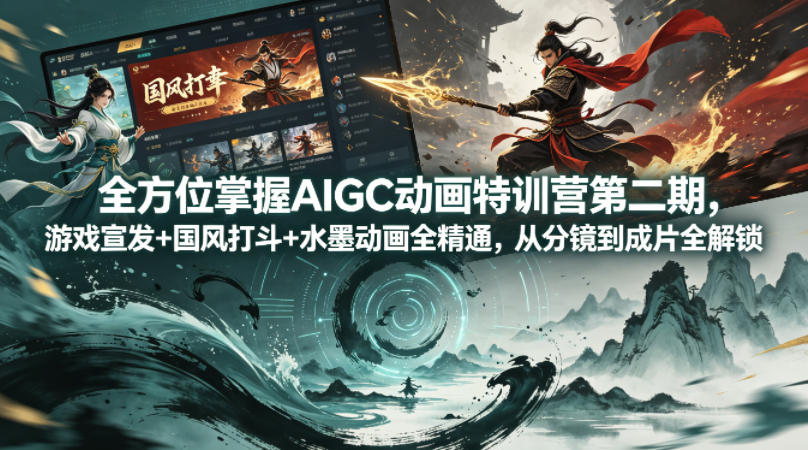 全方位掌握AIGC动画特训营第二期，游戏宣发+国风打斗+水墨动画全精通，从分镜到成片全解锁-米壳知道—知识分享平台