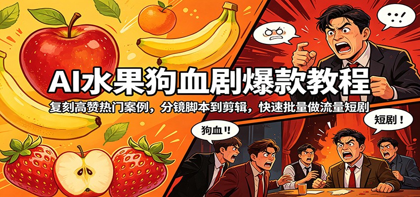 AI水果狗血剧爆款教程：复刻高赞热门案例，分镜脚本到剪辑，快速批量做流量短剧-米壳知道—知识分享平台