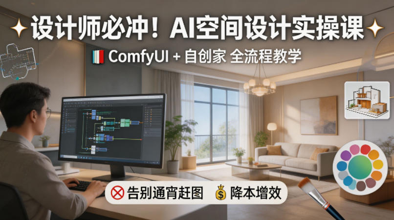 设计师必冲！AI空间设计实操课，ComfyUI+自创家全教学，告别通宵赶图，降本增效-米壳知道—知识分享平台
