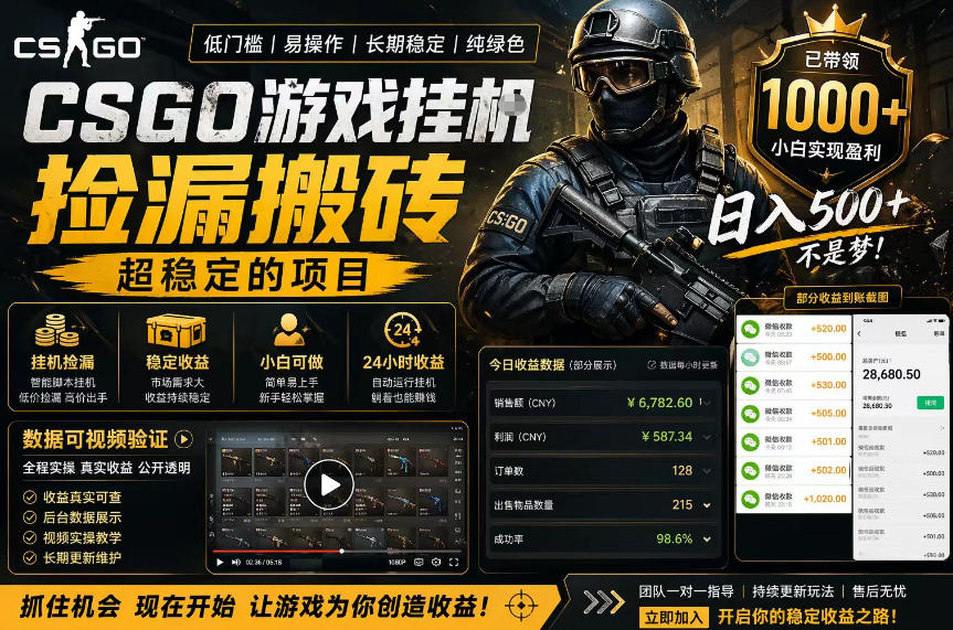 CSGO游戏搬砖，全自动挂G，不需要玩游戏，手机操作日入300+，解放双手【揭秘】-米壳知道—知识分享平台