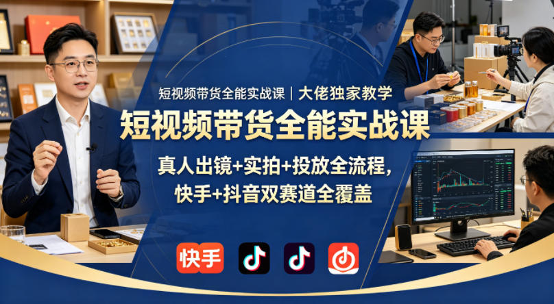 短视频带货全能实战课｜大佬独家教学，真人出镜+实拍+投放全流程，快手+抖音双赛道全覆盖-米壳知道—知识分享平台
