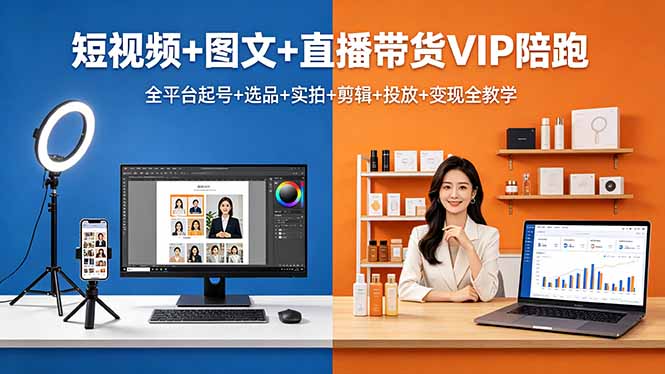 短视频+图文+直播带货VIP陪跑，全平台起号+选品+实拍+剪辑+投放+变现全教学-米壳知道—知识分享平台