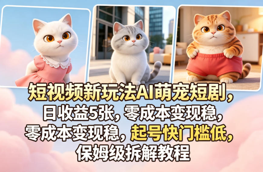 短视频新玩法AI萌宠短剧，日收益5张，零成本变现稳，起号快门槛低，保姆级拆解教程-米壳知道—知识分享平台