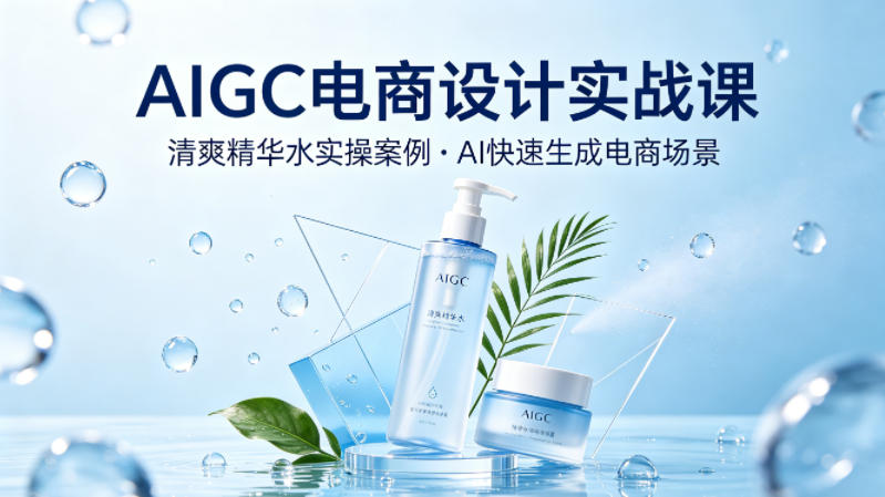 AIGC电商设计实战课，以清爽精华水为实操案例，教你用AI快速生成电商场景-米壳知道—知识分享平台