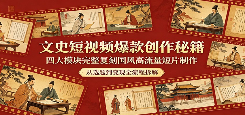文史短视频爆款创作秘籍：四大模块完整复刻国风高流量短片制作-米壳知道—知识分享平台