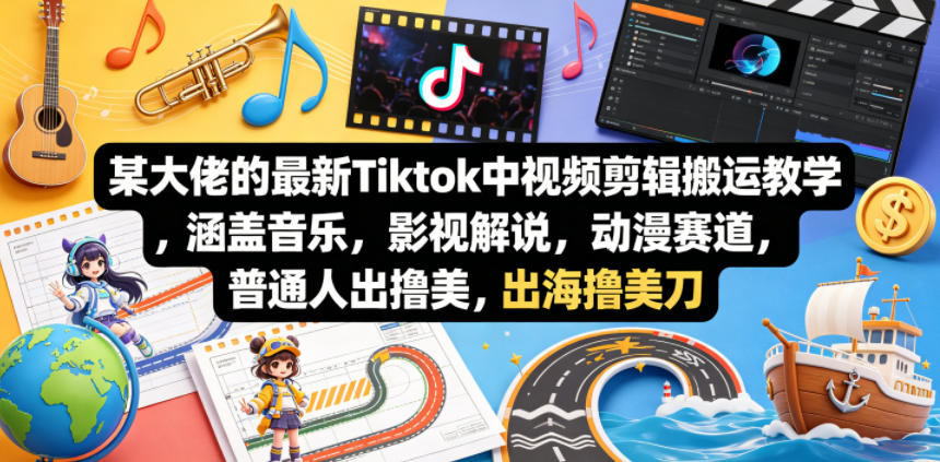 某大佬的最新Tiktok中视频剪辑搬运教学，涵盖音乐，影视解说，动漫赛道，普通人出海撸美刀-米壳知道—知识分享平台