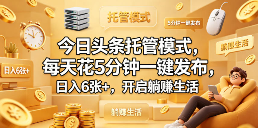 今日头条托管模式，每天花5分钟一键发布，日入6张+，开启躺賺生活【揭秘】-米壳知道—知识分享平台