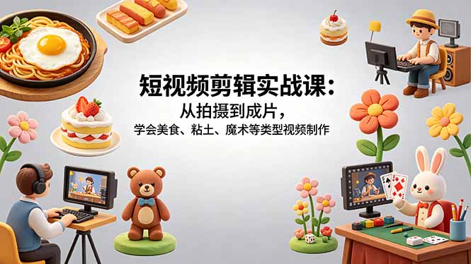 短视频剪辑实战课：从拍摄到成片，学会美食、粘土、魔术等类型视频制作-米壳知道—知识分享平台