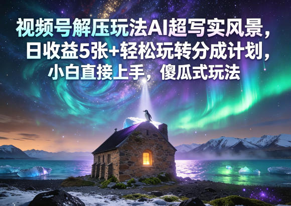 视频号解压玩法AI超写实风景，日收益5张+轻松玩转分成计划，小白直接上手，傻瓜式玩法-米壳知道—知识分享平台