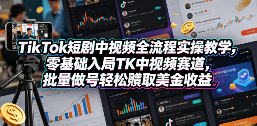 TikTok短剧中视频全流程实操教学，零基础入局TK中视频赛道，批量做号轻松賺取美金收益-米壳知道—知识分享平台