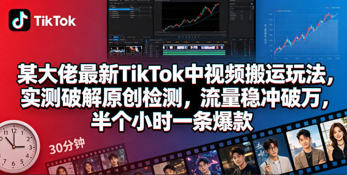 某大佬最新TikTok中视频搬运玩法，实测破解原创检测，流量稳冲破万，半个小时一条爆款-米壳知道—知识分享平台