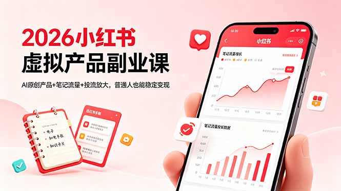 2026小红书虚拟产品副业课，AI原创产品+笔记流量+投流放大，普通人也能稳定变现-米壳知道—知识分享平台