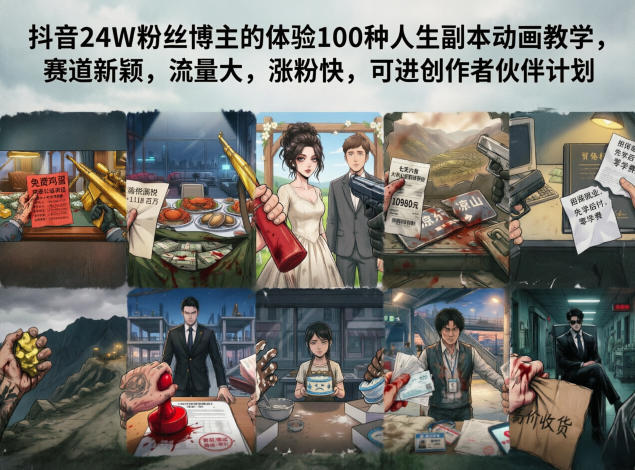 抖音24W粉丝博主的体验100种人生副本动画教学，赛道新颖，流量大，涨粉快，可进创作者伙伴计划-米壳知道—知识分享平台