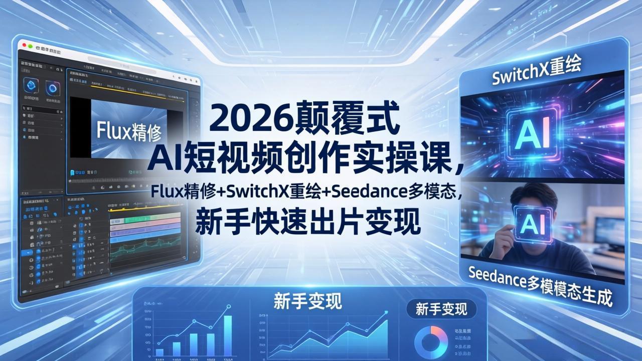 2026颠覆式 AI短视频创作课-5月更新，Flux精修+SwitchX重绘+Seedance多模态，新手快速出片变现-米壳知道—知识分享平台