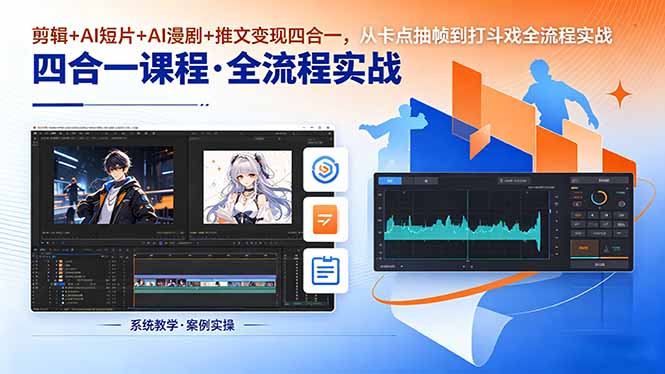 剪辑+AI短片+AI漫剧+推文变现四合一，从卡点抽帧到打斗戏全流程实战-米壳知道—知识分享平台