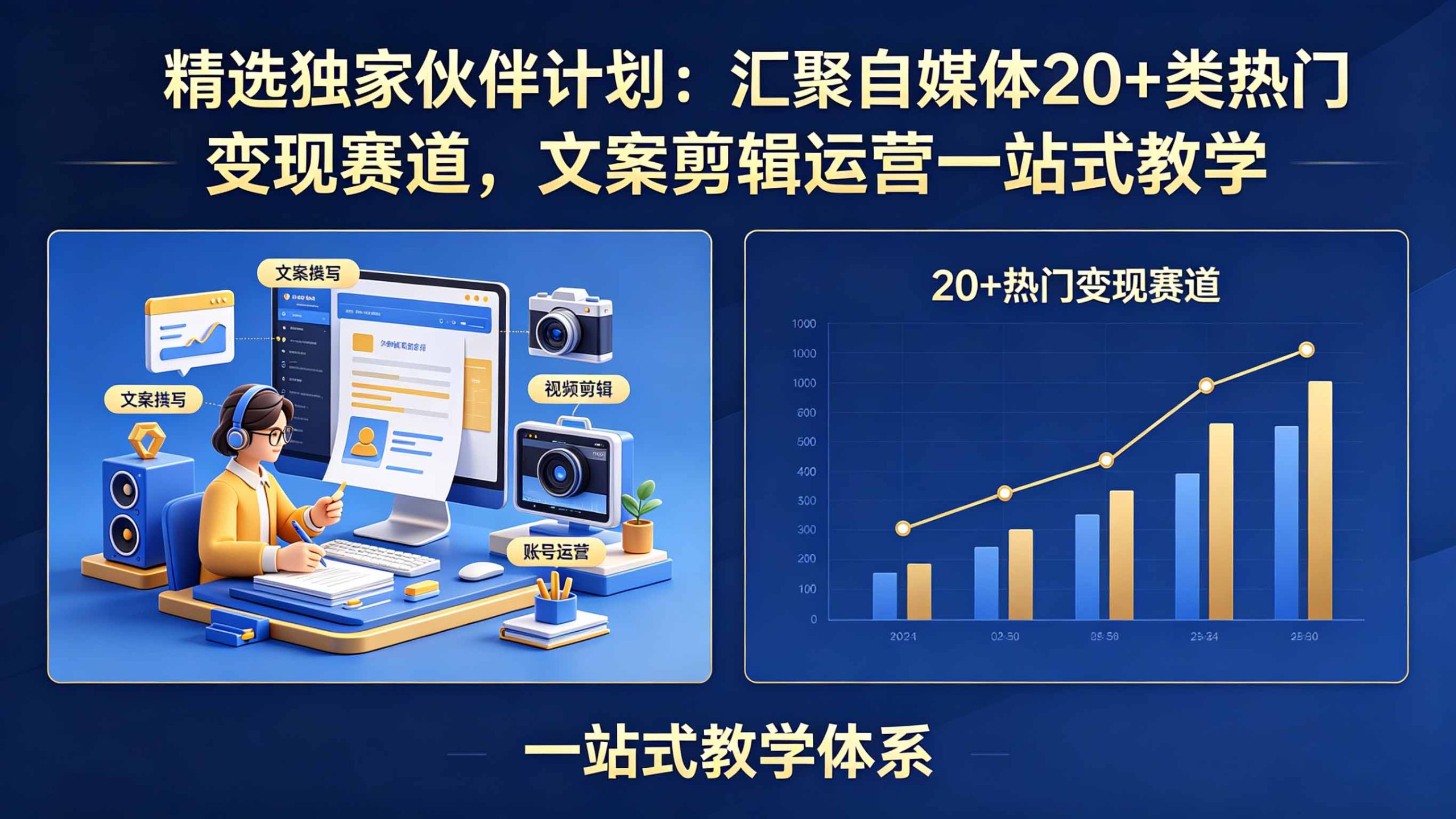 精选独家伙伴计划：汇聚自媒体20+类热门变现赛道，文案剪辑运营一站式教学-米壳知道—知识分享平台