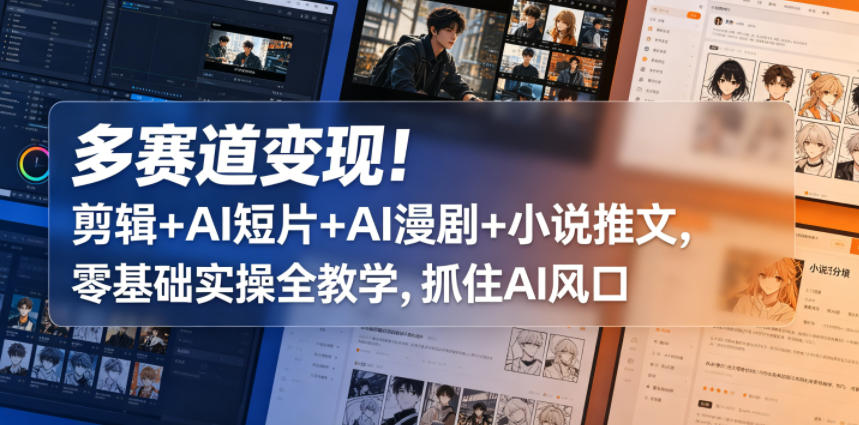 多赛道变现！剪辑+AI短片+AI漫剧+小说推文，零基础实操全教学，抓住AI风口-米壳知道—知识分享平台
