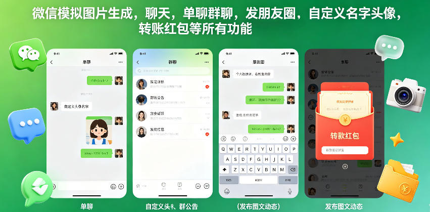 微信模拟图片生成，聊天，单聊群聊，发朋友圈，自定义名字头像，转账红包等所有功能都可以生成-米壳知道—知识分享平台