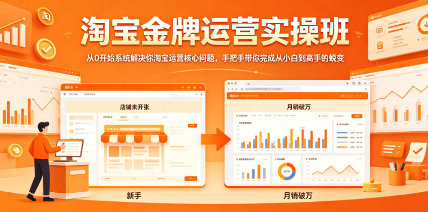 淘宝金牌运营实操班，从0开始系统解决你淘宝运营核心问题，手把手带你完成从小白到高手的蜕变-米壳知道—知识分享平台
