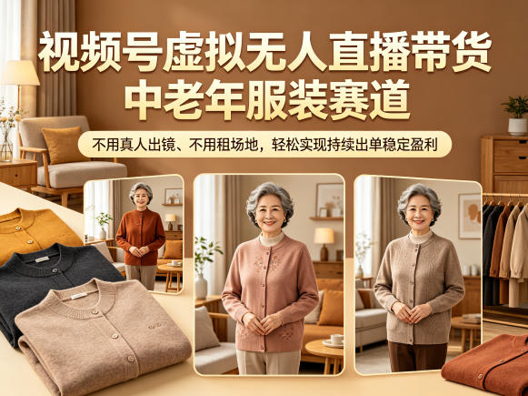 视频号虚拟无人直播带货中老年服装赛道，不用真人出镜、不用租场地，轻松实现持续出单稳定盈利-米壳知道—知识分享平台