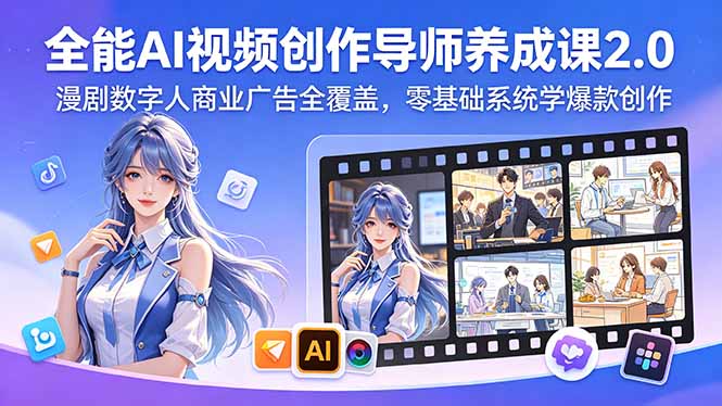 全能AI视频创作导师养成课2.0，漫剧数字人商业广告全覆盖，零基础系统学爆款创作-米壳知道—知识分享平台