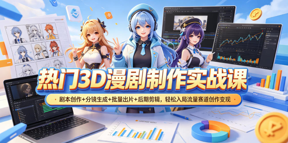 热门3D漫剧制作实战课，剧本创作+分镜生成+批量出片+后期剪辑，轻松入局流量赛道创作变现-米壳知道—知识分享平台