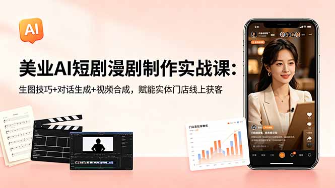 美业AI短剧漫剧制作实战课：生图技巧+对话生成+视频合成，赋能实体门店线上获客-米壳知道—知识分享平台