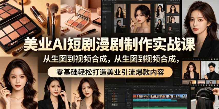 美业AI短剧漫剧制作实战课,从生图到视频合成,零基础轻松打造美业引流爆款内容-米壳知道—知识分享平台