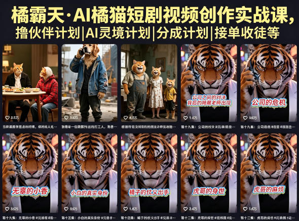 橘霸天·AI橘猫短剧视频创作实战课，撸伙伴计划|AI灵境计划|分成计划|接单收徒等-米壳知道—知识分享平台