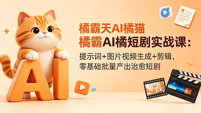 橘霸天AI橘猫短剧实战课：提示词+图片视频生成+剪辑，零基础批量产出治愈短剧-米壳知道—知识分享平台