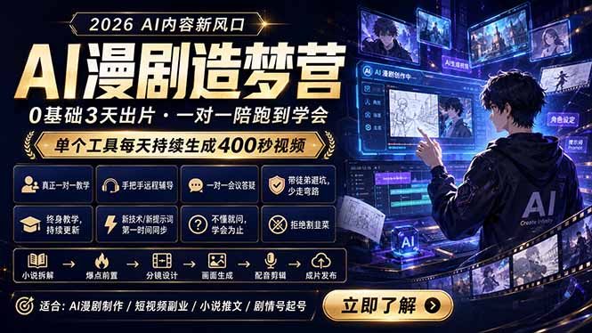 AI漫剧造梦营：0基础3天出片，单个工具每天持续生成400秒视频-米壳知道—知识分享平台
