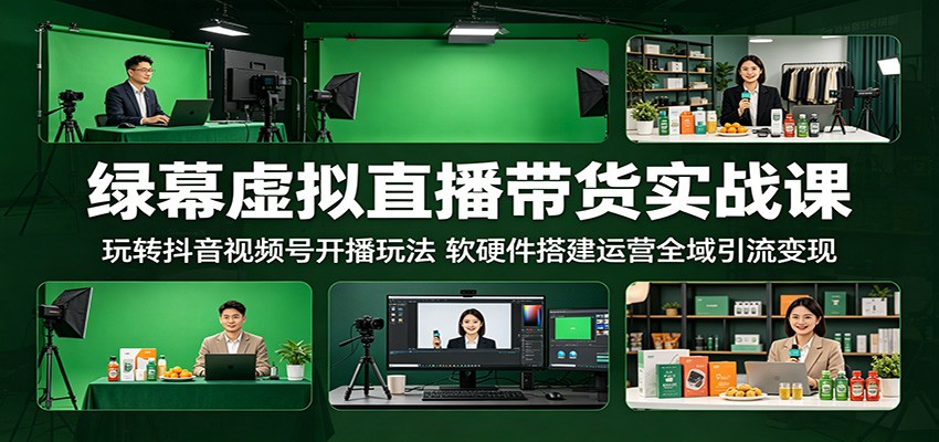 绿幕虚拟直播带货实战课：玩转抖音视频号开播玩法，软硬件搭建运营全域引流变现-米壳知道—知识分享平台