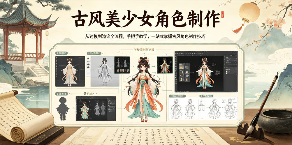 古风美少女角色制作，从建模到渲染全流程，手把手教学，一站式掌握古风角色制作技巧-米壳知道—知识分享平台