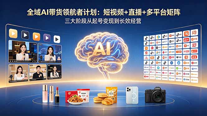 全域AI带货领航者计划：短视频+直播+多平台矩阵，三大阶段从起号变现到长效经营-米壳知道—知识分享平台